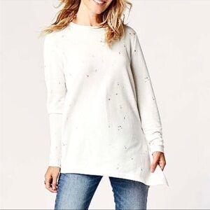 Carve Design Women's White w Gold Splatter Asymetrical L/S Tunic Top Size M NWOT